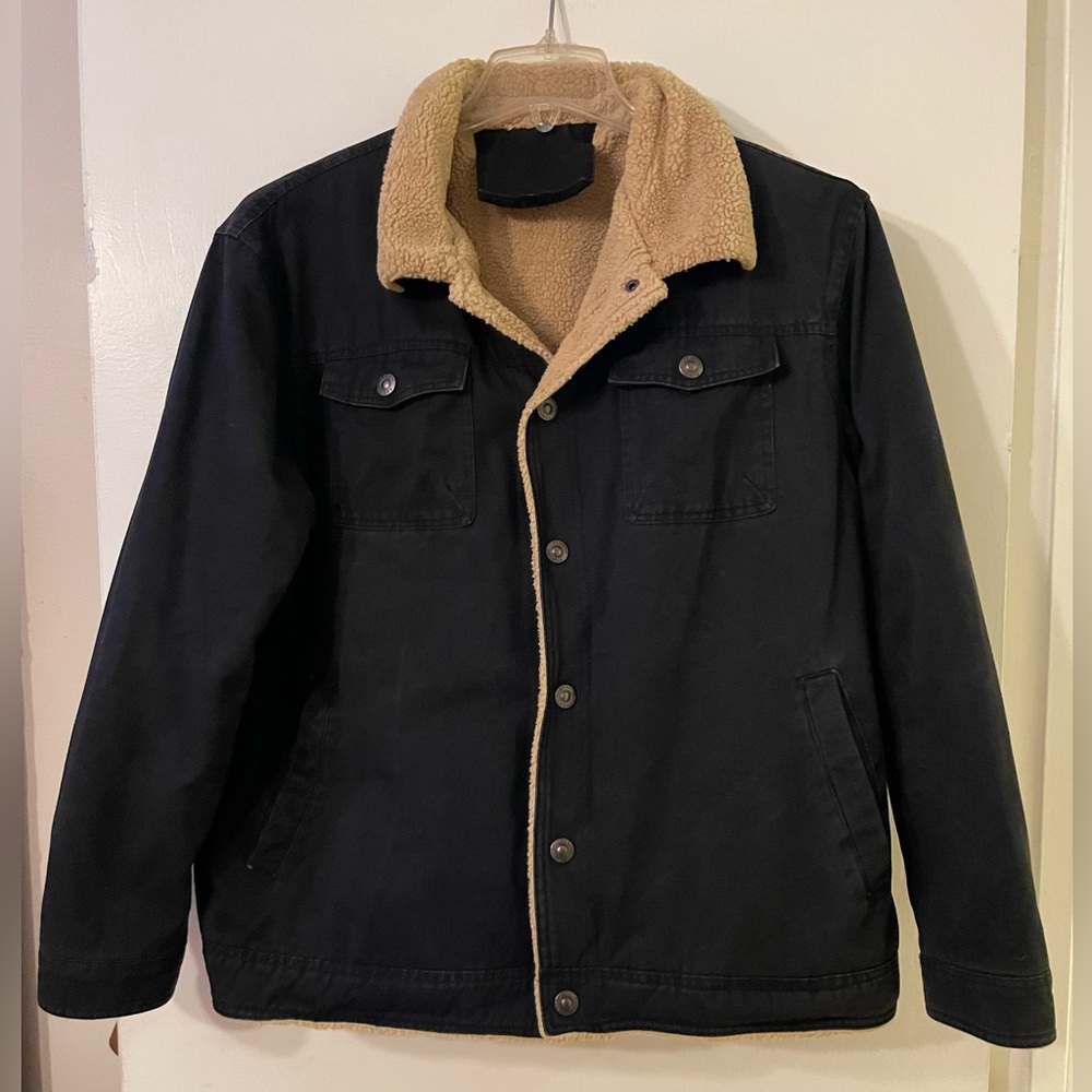 Vintage Wash Black Men's Jacket with Fleece inside and Snap Closures Sz XL